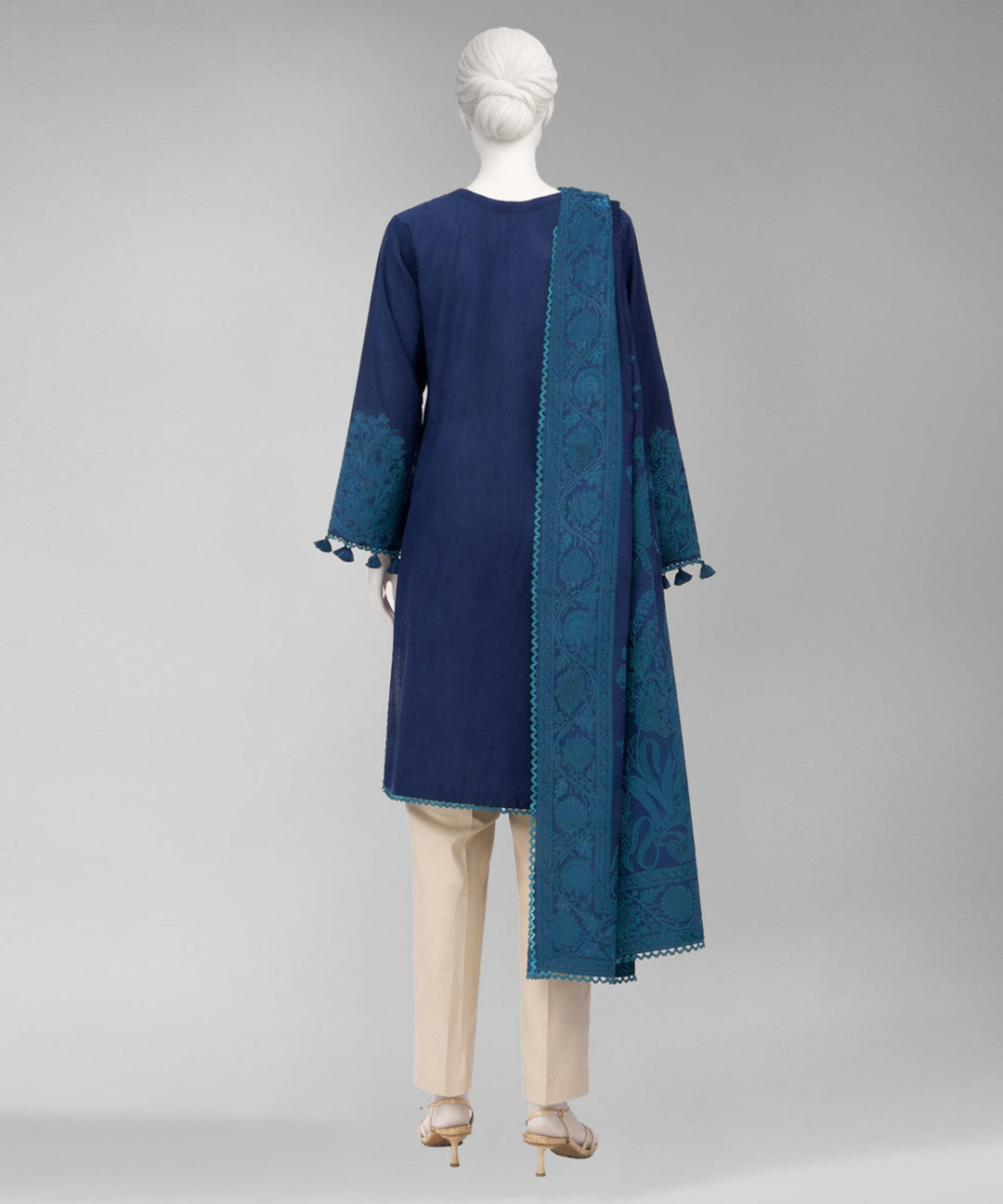 Jacquard Blue Unstitched Suit - J. Junaid Jamshed