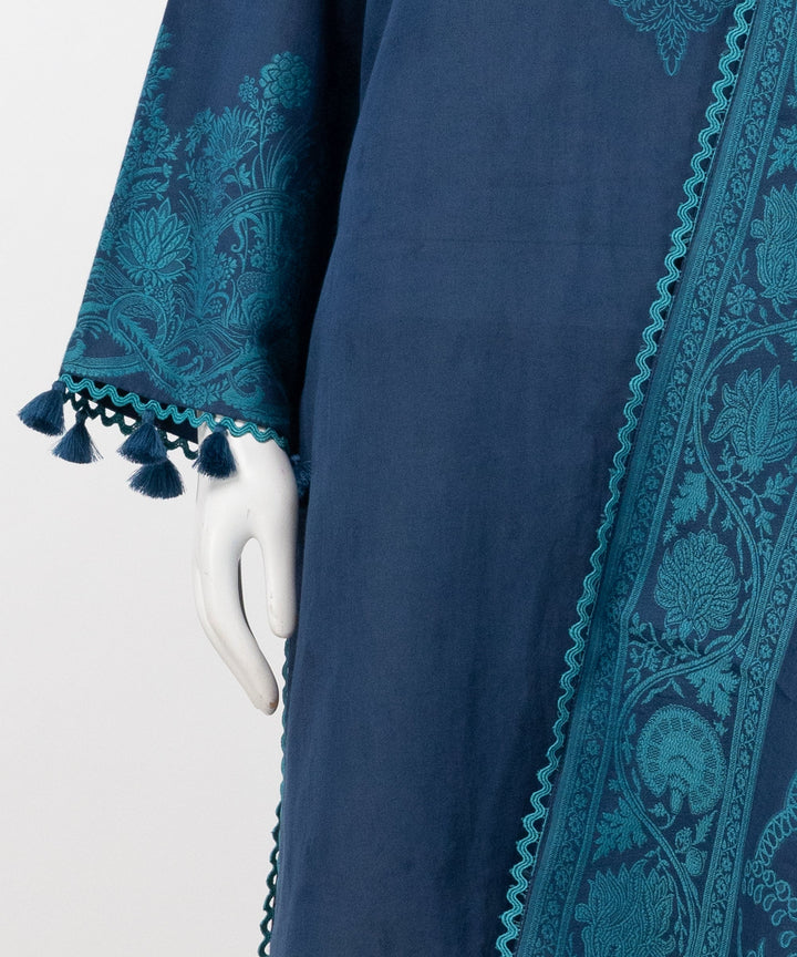 Jacquard Blue Unstitched Suit - J. Junaid Jamshed