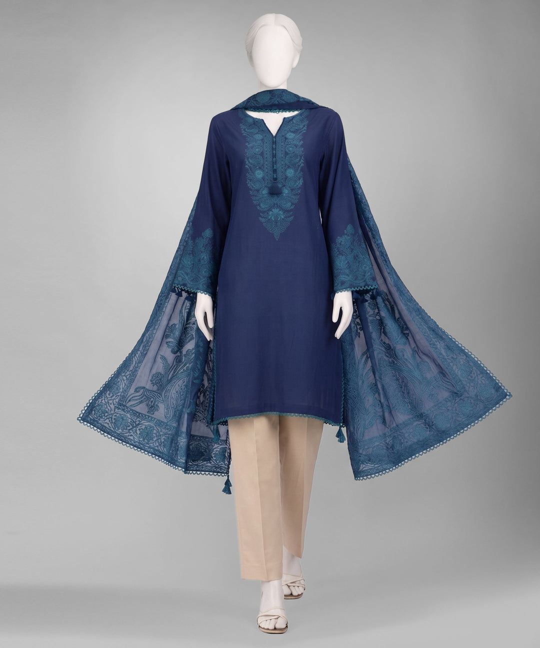 Jacquard Blue Unstitched Suit - J. Junaid Jamshed