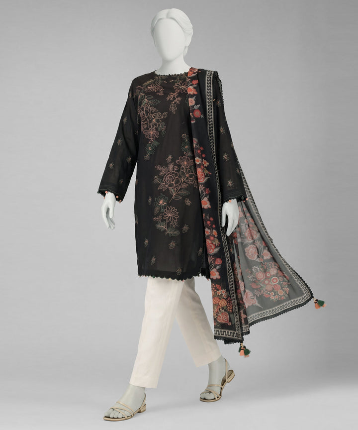 Lawn Black Stitched Suit - J. Junaid Jamshed