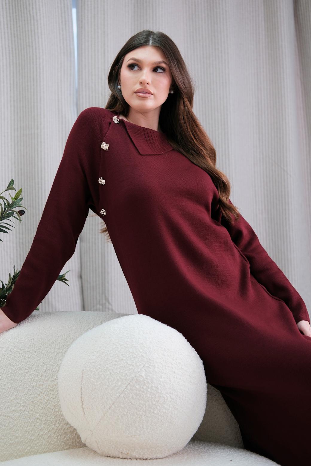 Mirren Burgundy Knit Dress