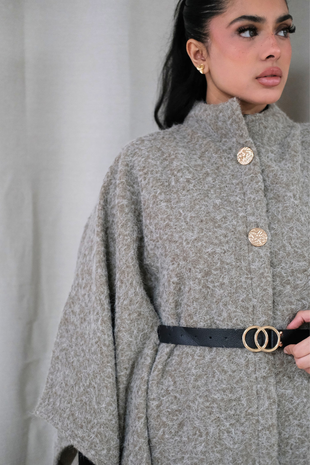 The Alara Beige Belted Cape