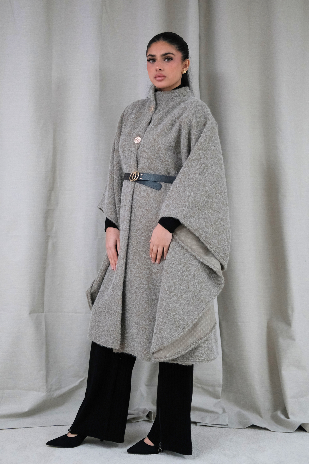 The Alara Beige Belted Cape