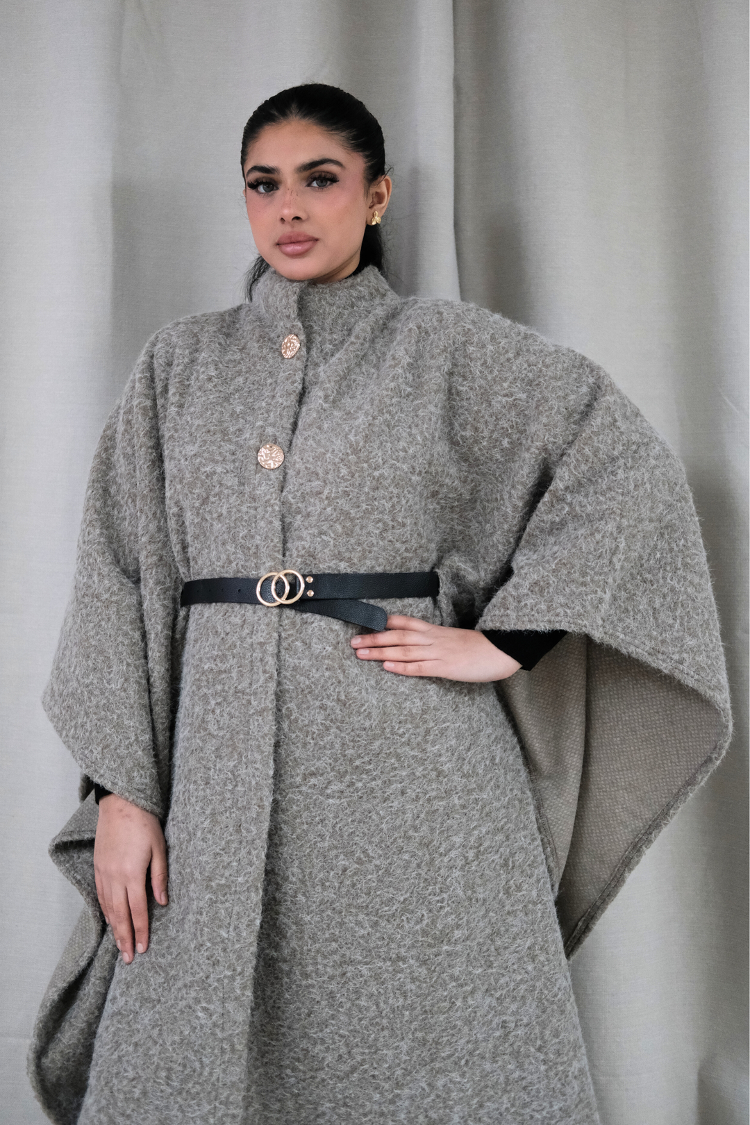 The Alara Beige Belted Cape