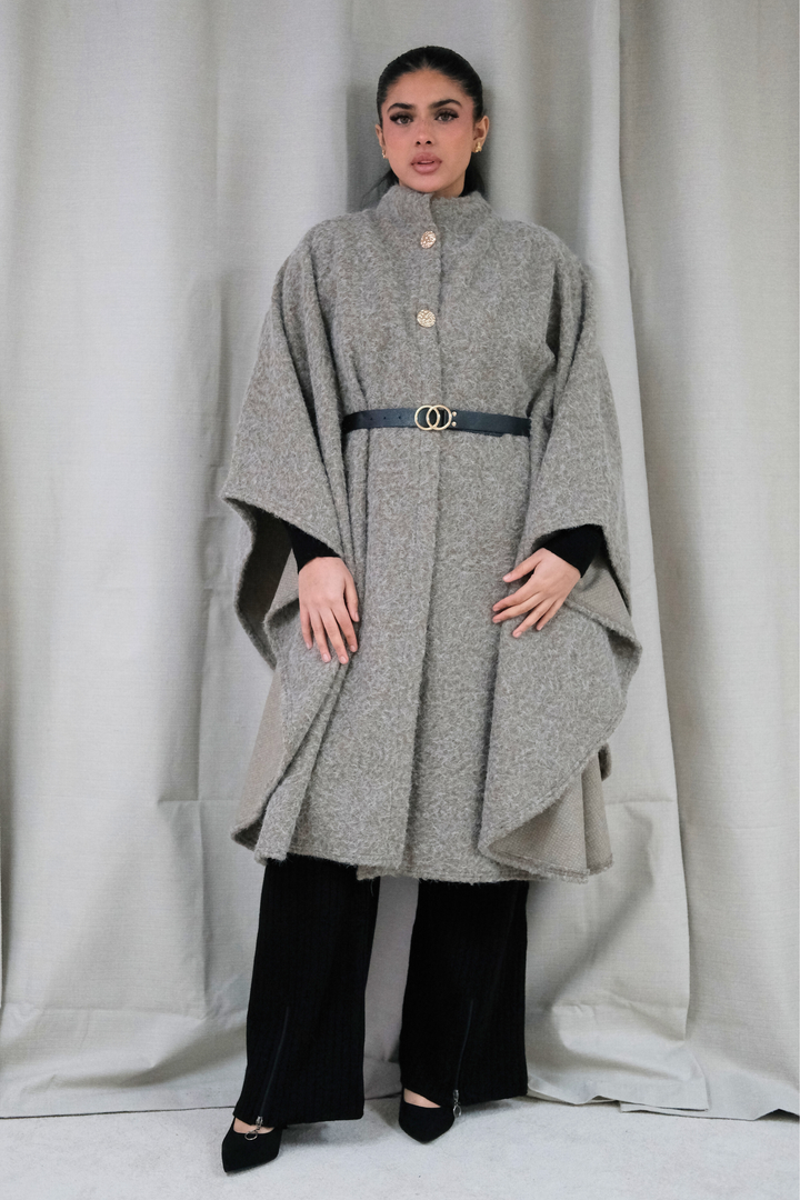 The Alara Beige Belted Cape