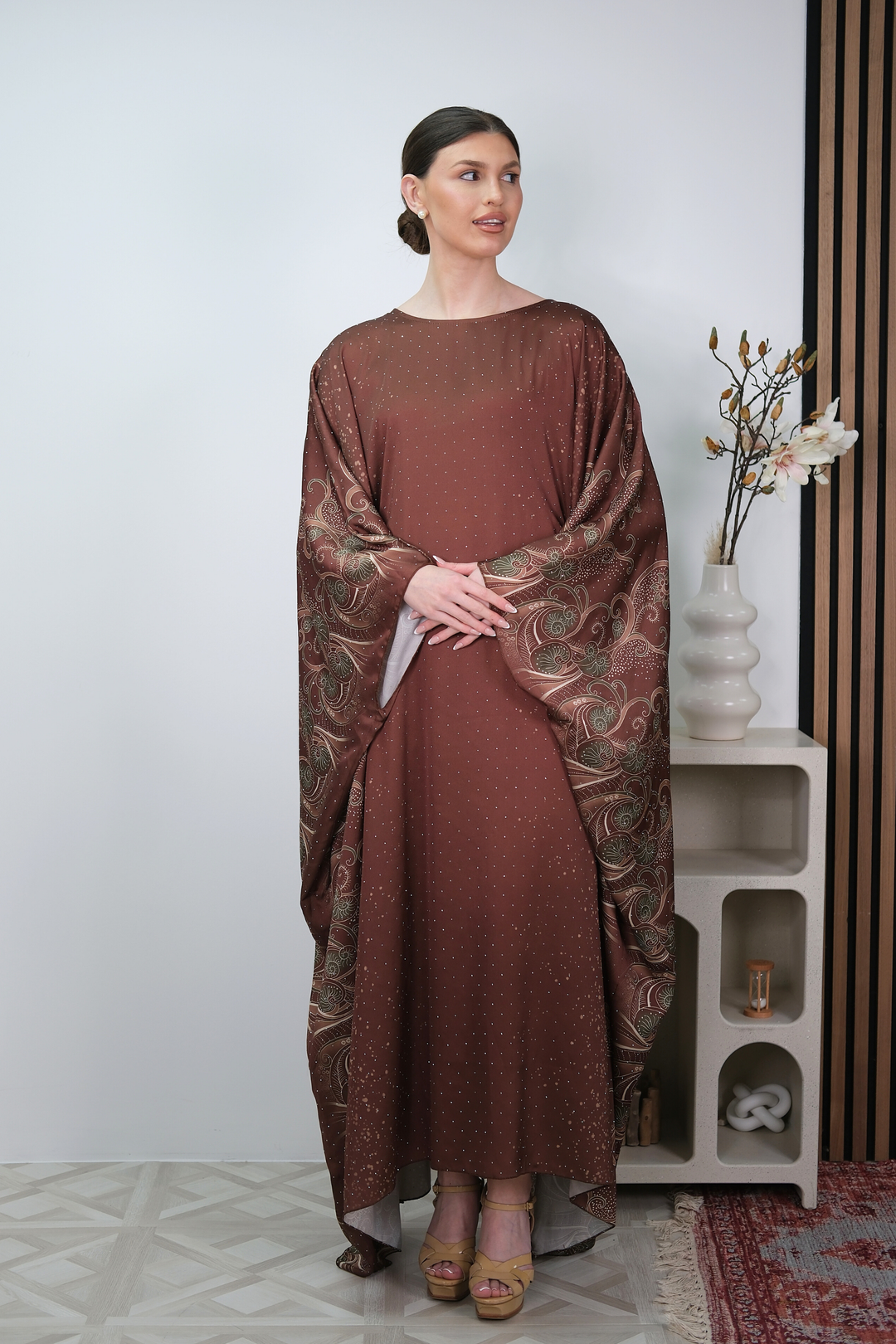 Raya Brown Printed Kaftan