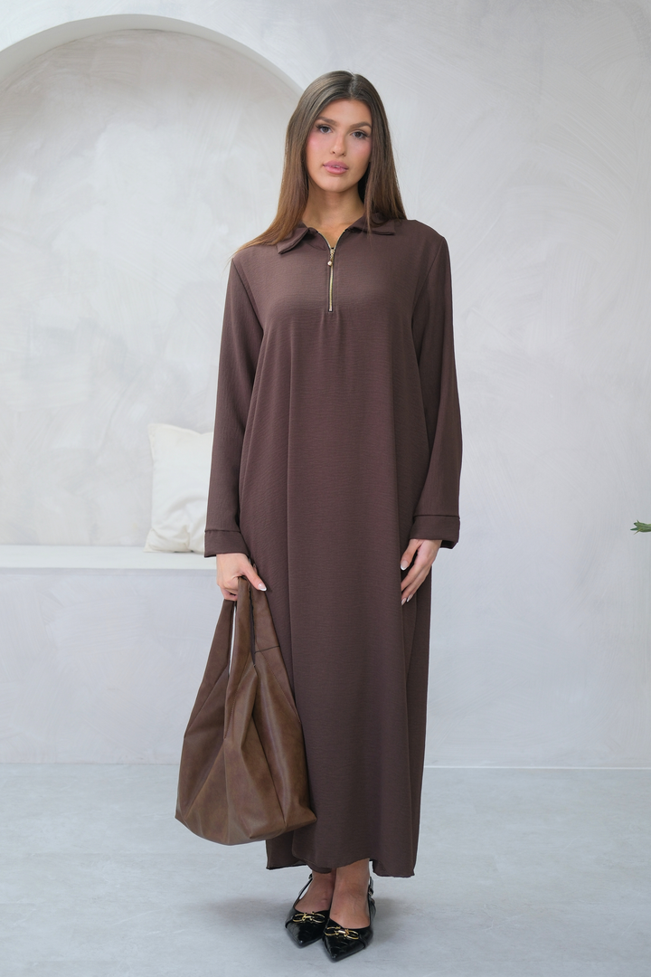 Aura Zip Brown Dress