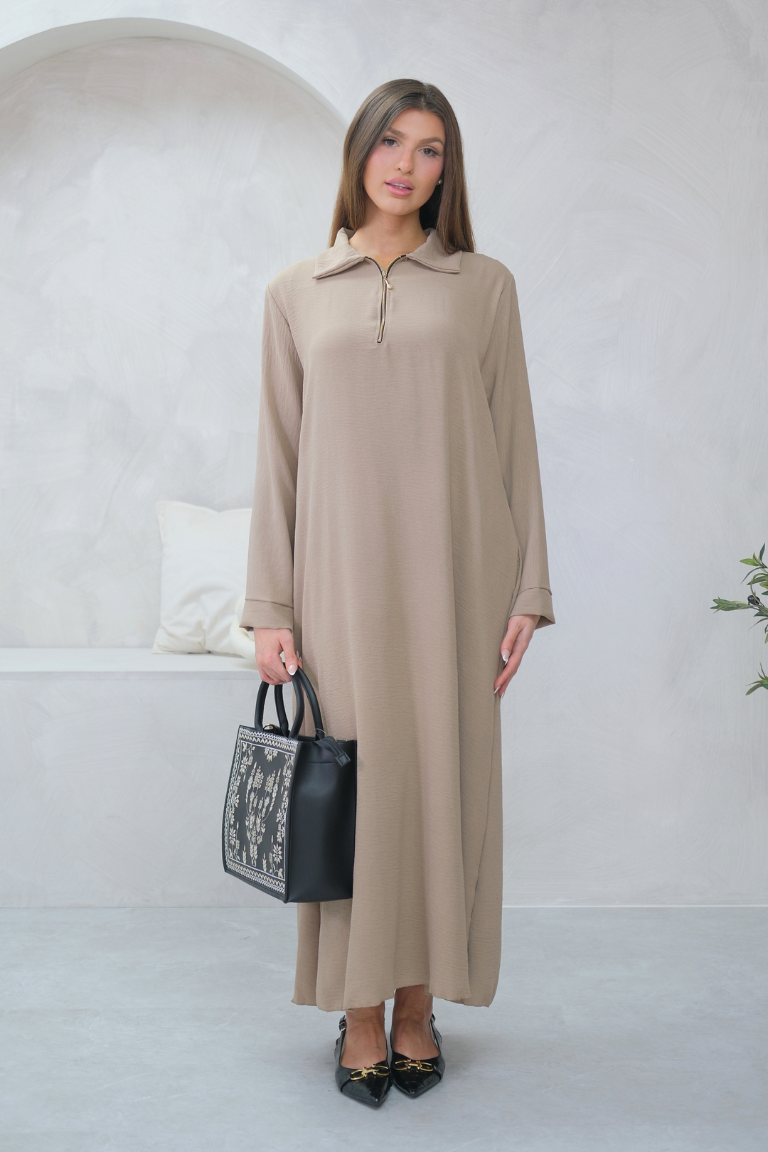 Aura Zip Beige Dress