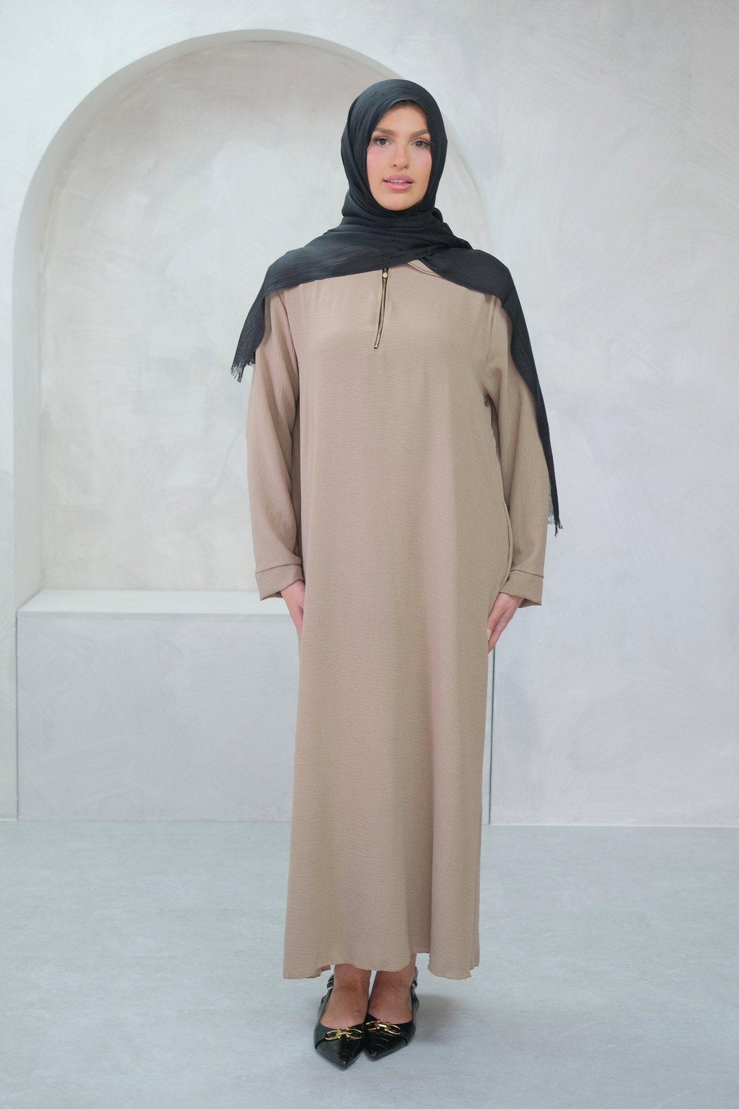 Aura Zip Beige Dress