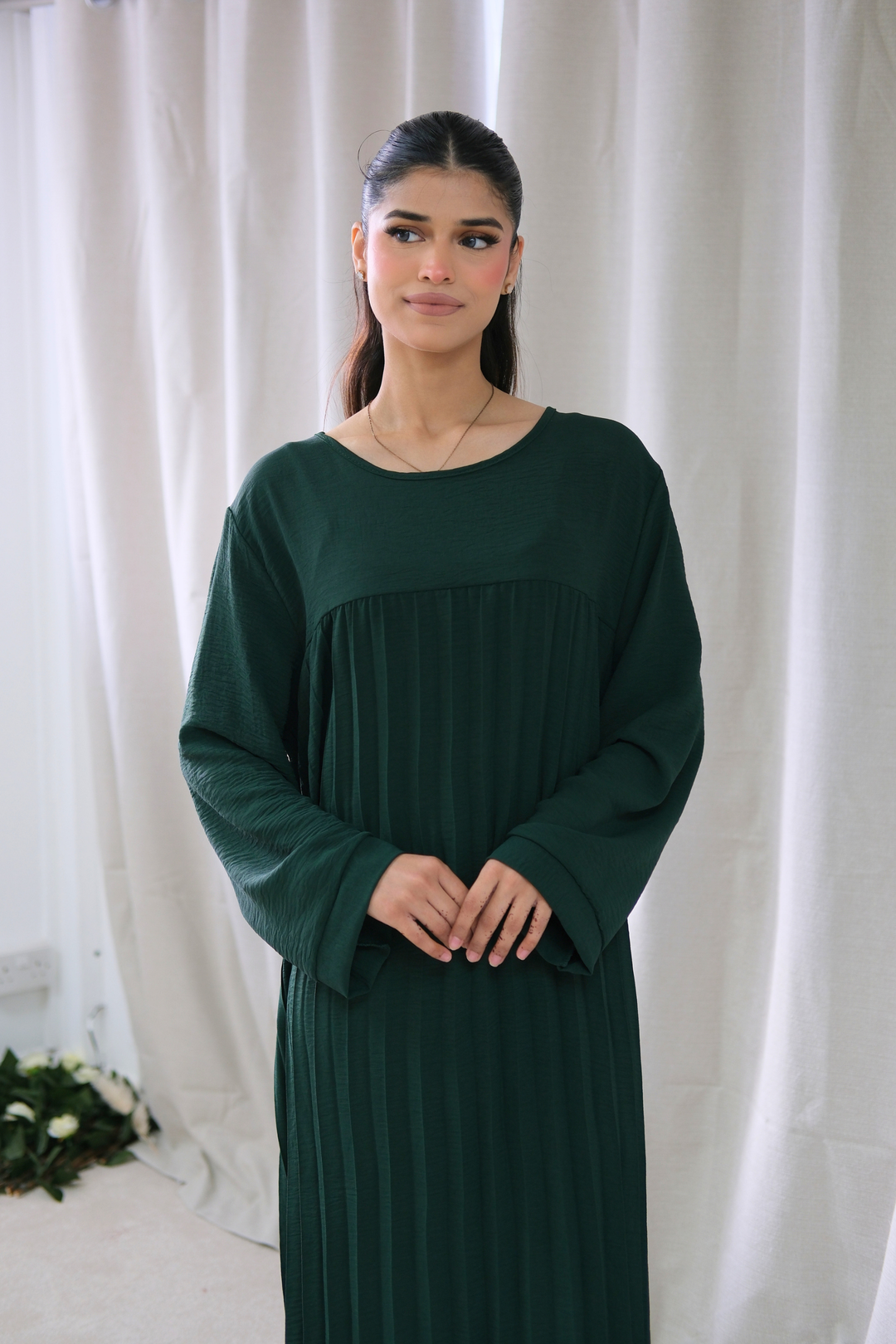 Aria Green Pleated Dress