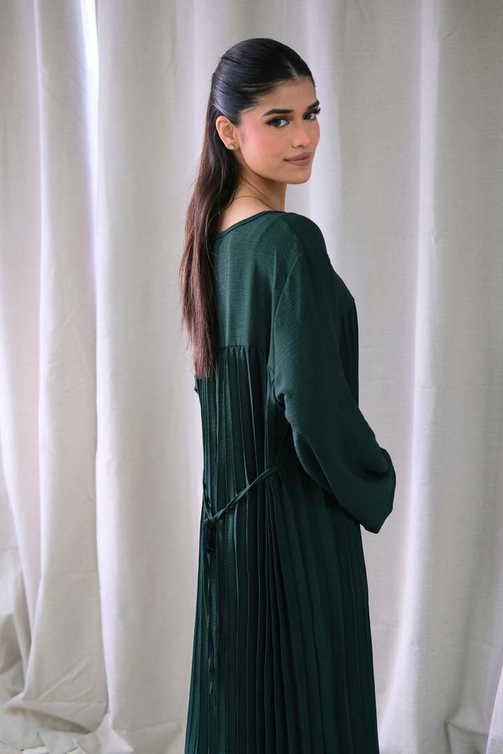 Aria Green Pleated Dress