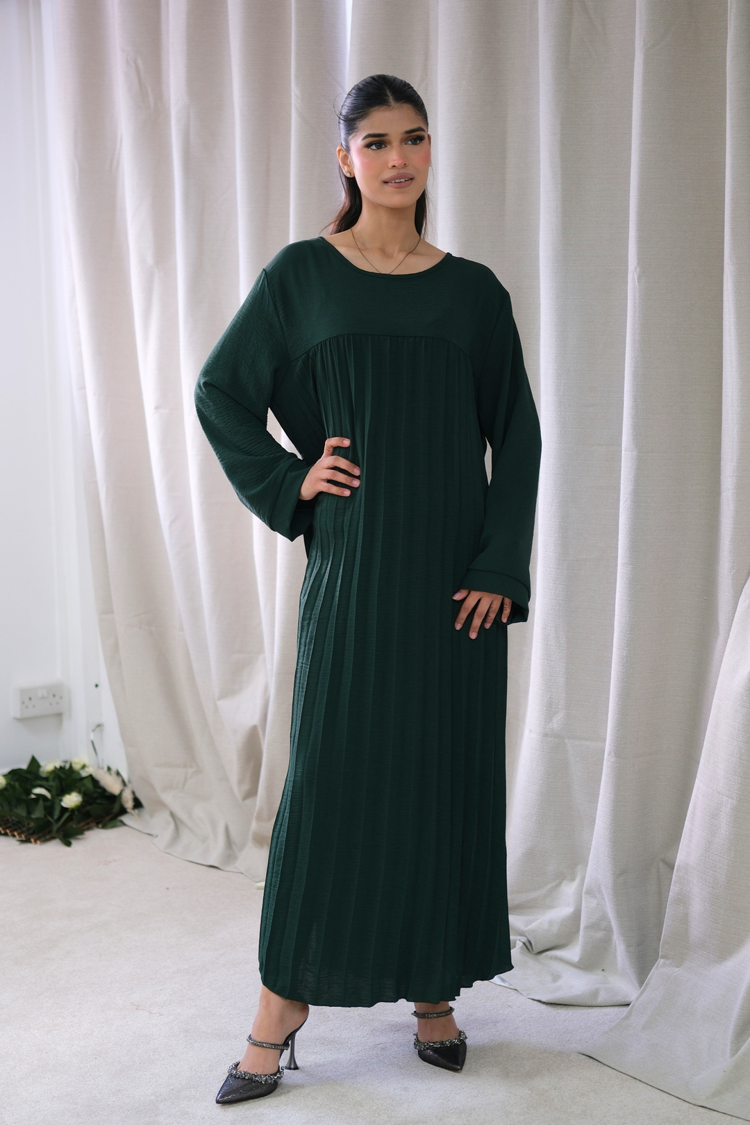 Aria Green Pleated Dress