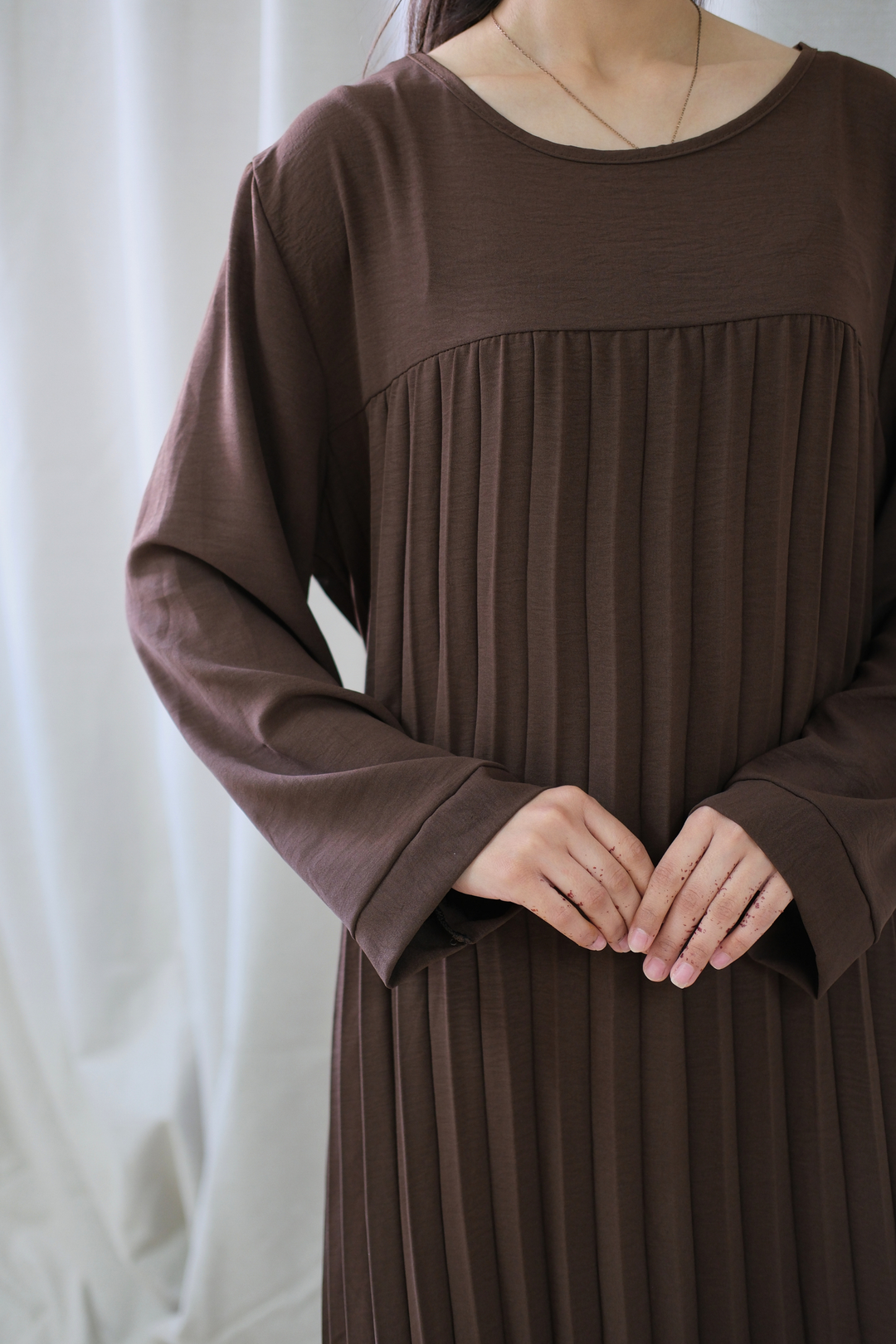 Aria Brown Pleated Dress