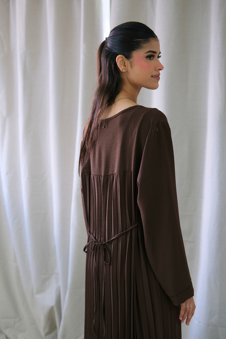 Aria Brown Pleated Dress