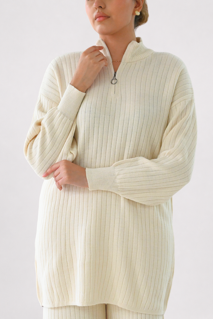 Cream Ribbed Knit Co-ord