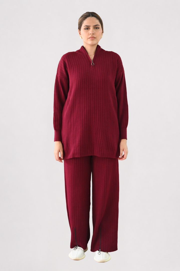 Wine Ribbed Knit Co-ord