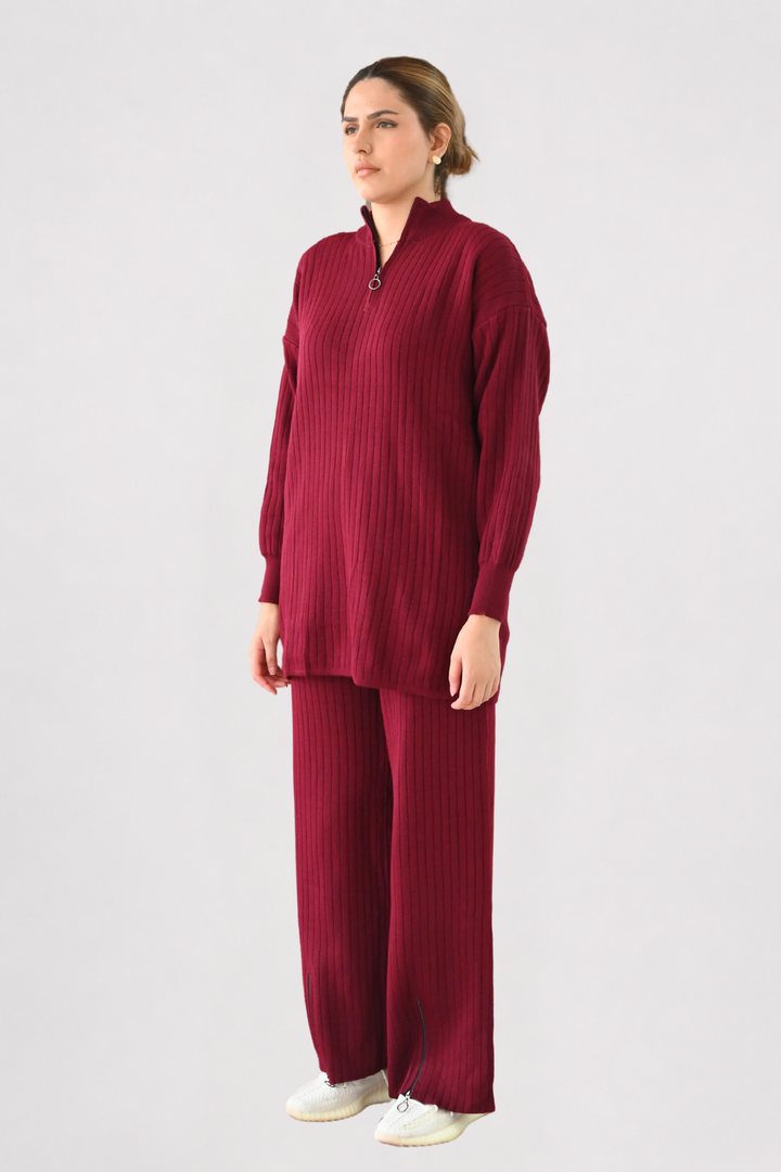 Wine Ribbed Knit Co-ord