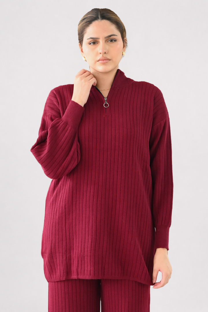 Wine Ribbed Knit Co-ord