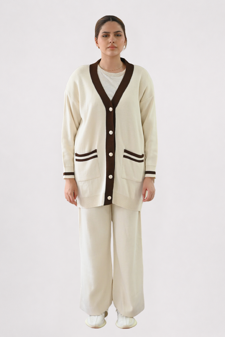 Cream Contrast Trim Knit Co-ord