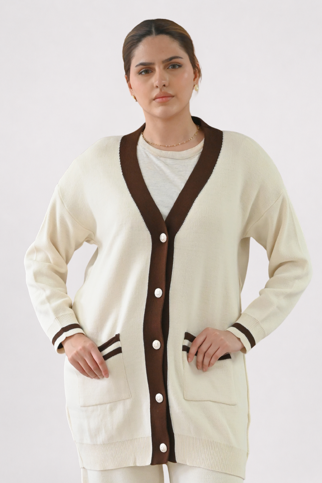 Cream Contrast Trim Knit Co-ord
