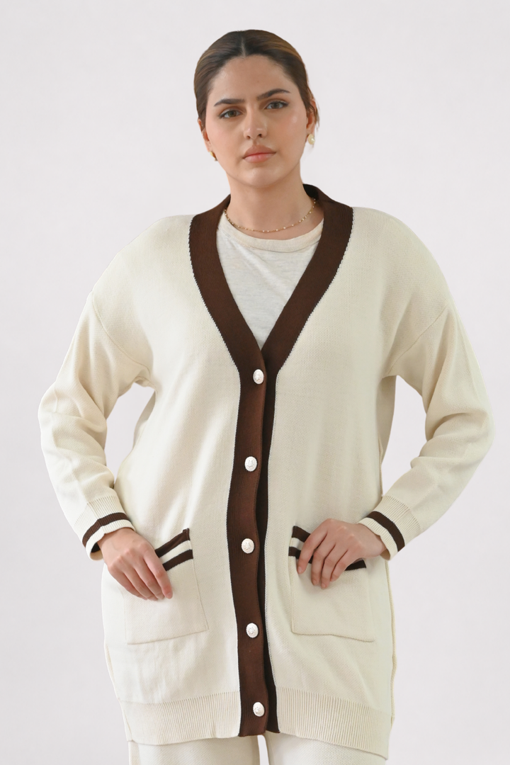 Cream Contrast Trim Knit Co-ord