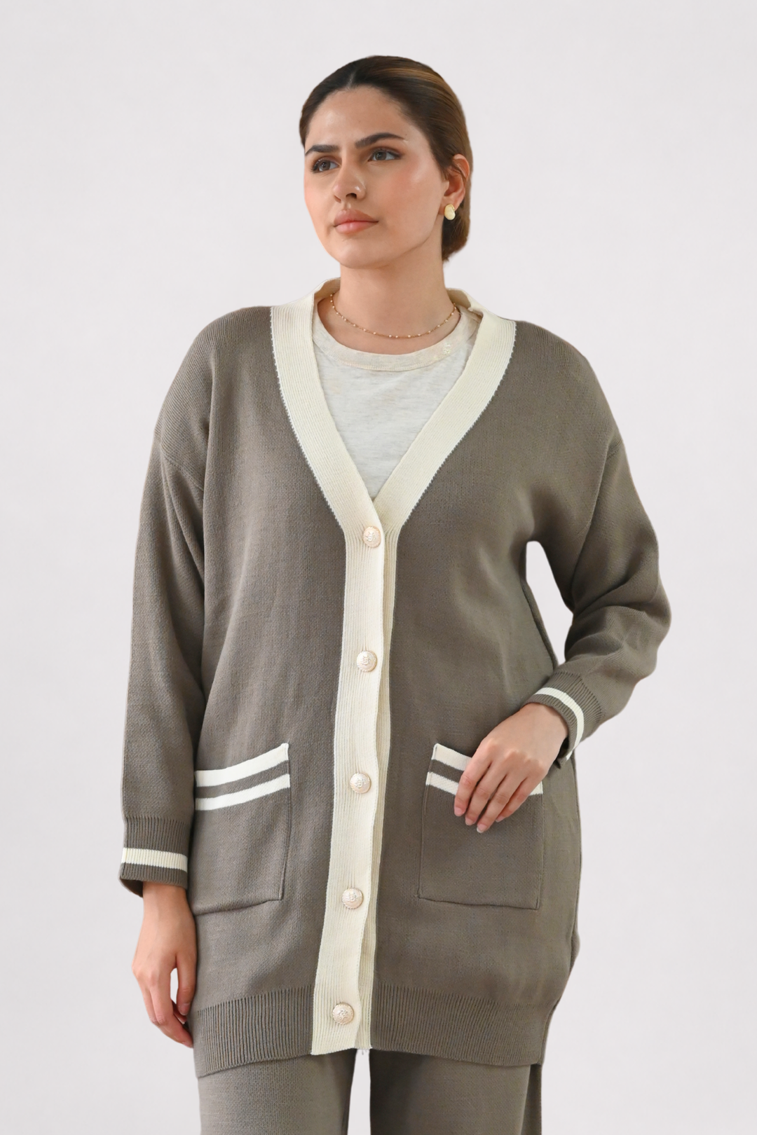 Mocha Contrast Trim Knit Co-ord
