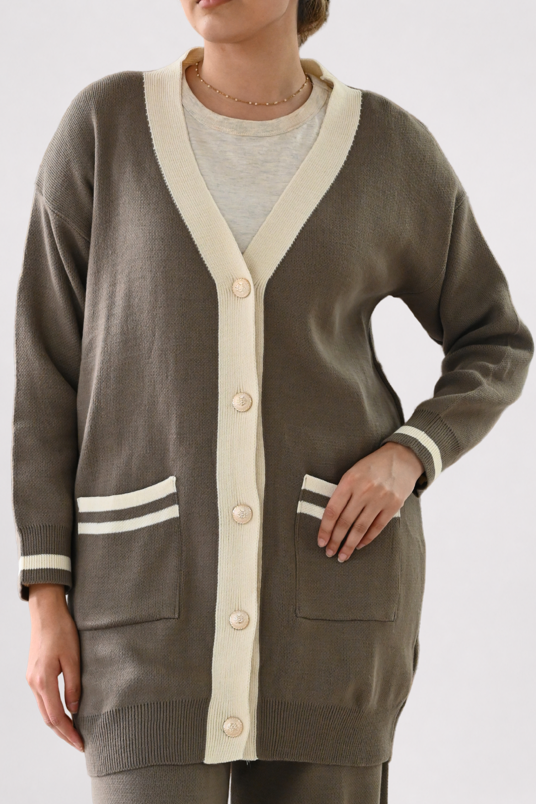 Mocha Contrast Trim Knit Co-ord