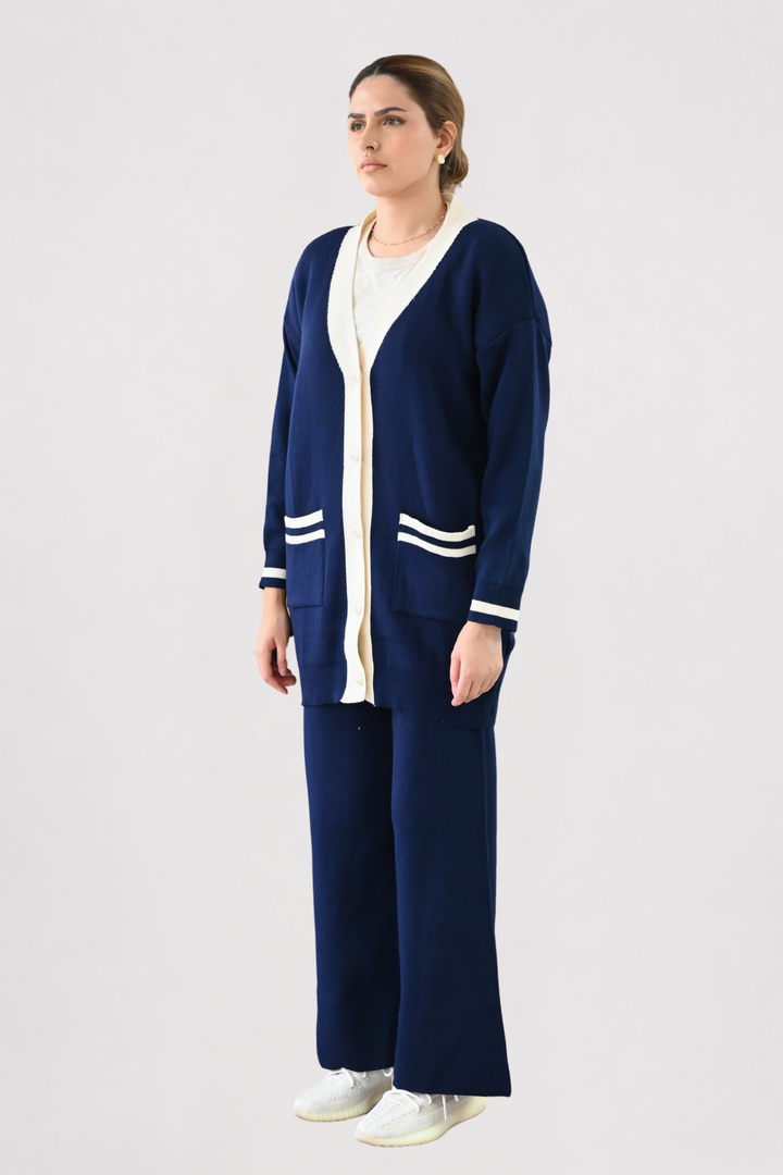 Navy Contrast Trim Knit Co-ord