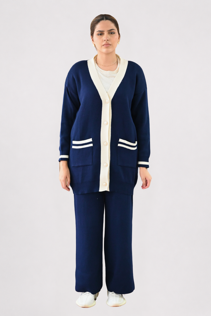 Navy Contrast Trim Knit Co-ord