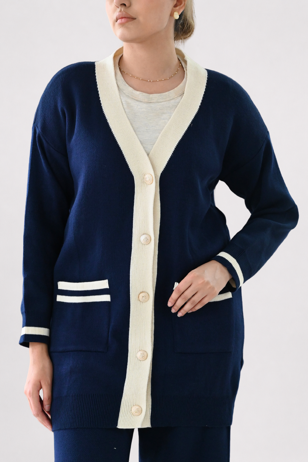 Navy Contrast Trim Knit Co-ord