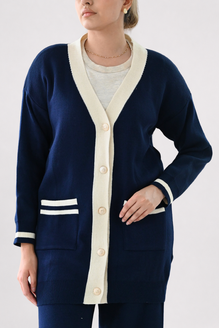 Navy Contrast Trim Knit Co-ord