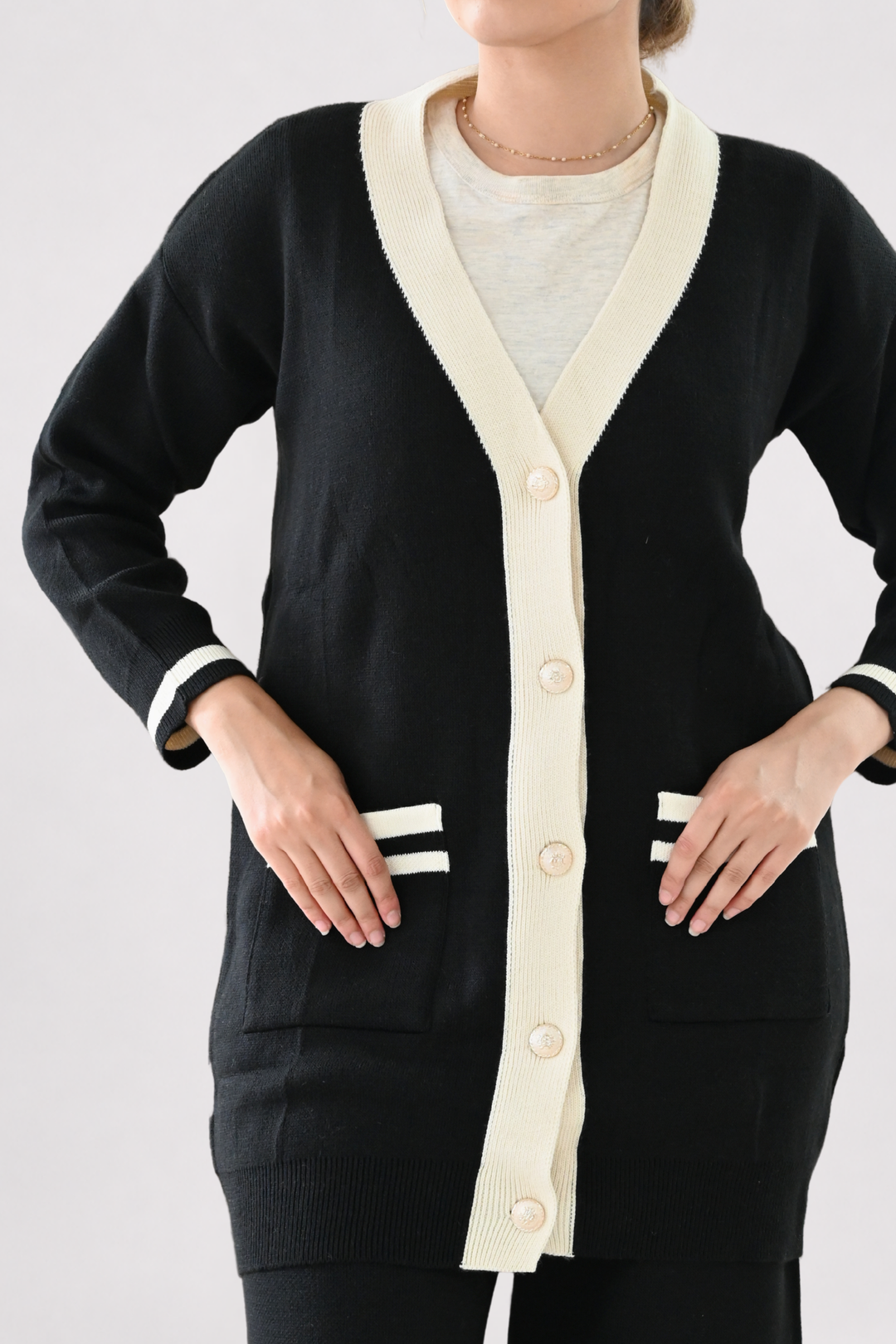 Black Contrast Trim Knit Co-ord
