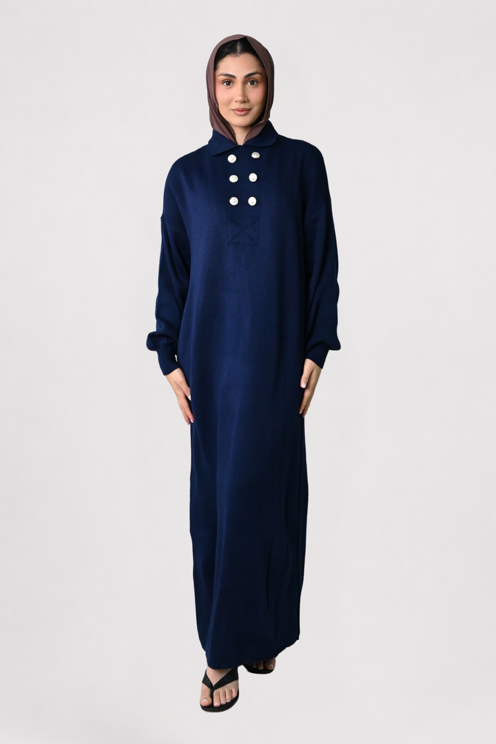 Navy Button Detail Knit Dress
