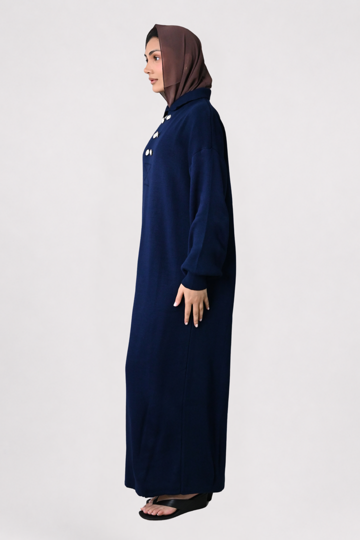 Navy Button Detail Knit Dress