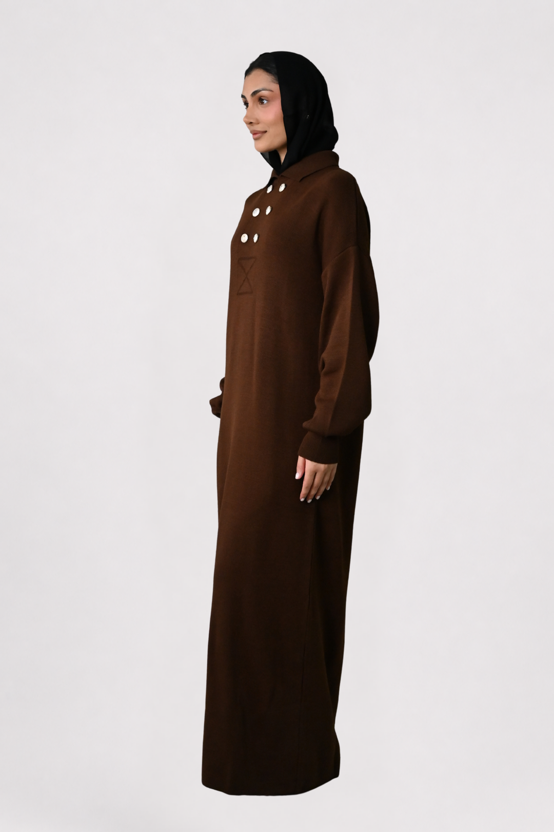 Brown Button Detail Knit Dress