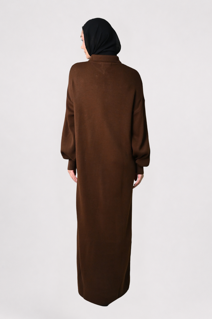 Brown Button Detail Knit Dress
