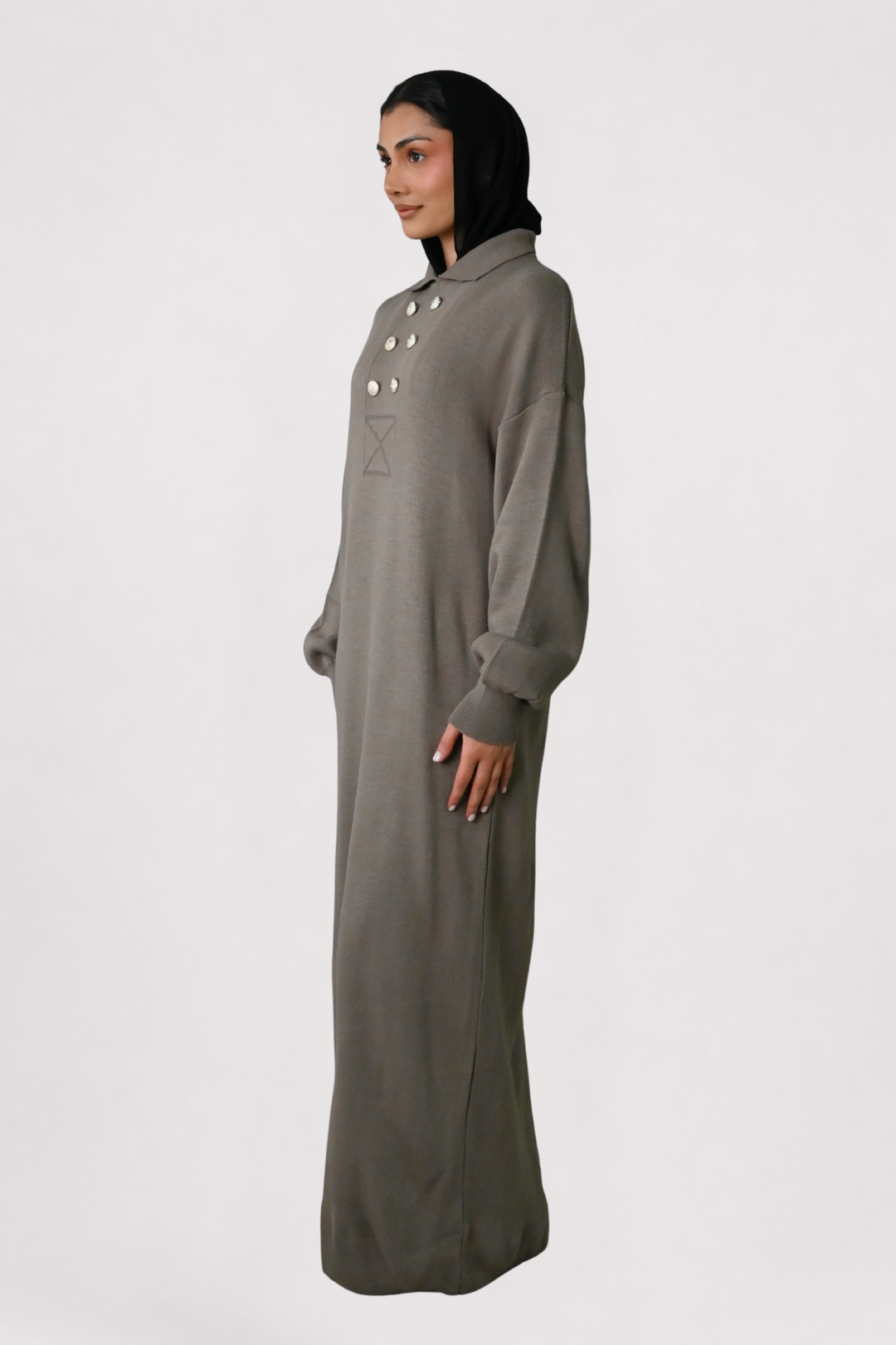 Mocha Button Detail Knit Dress