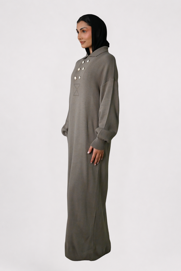 Mocha Button Detail Knit Dress