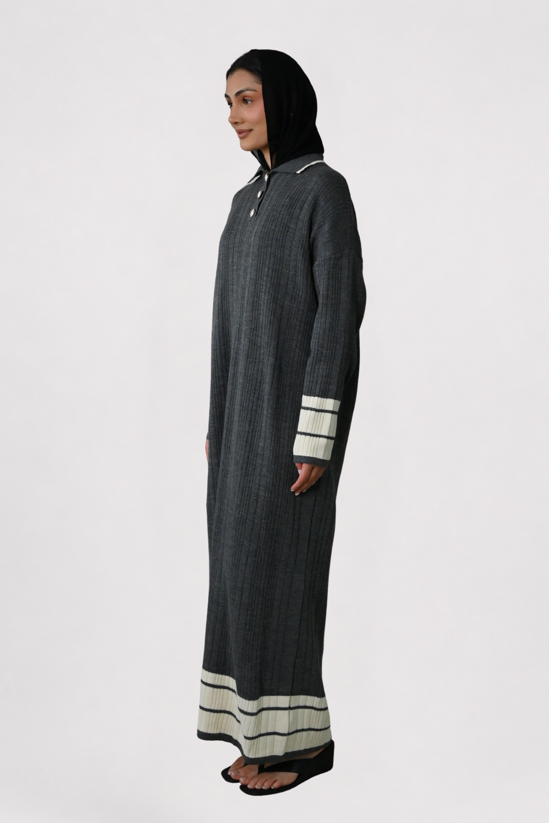 Grey Contrast Rib Knit Dress