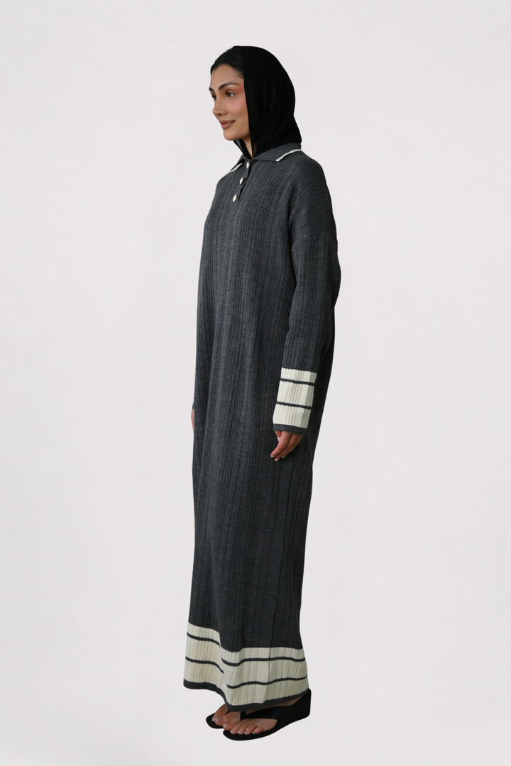 Grey Contrast Rib Knit Dress