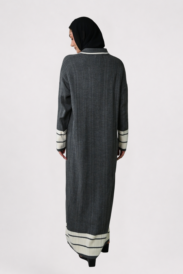 Grey Contrast Rib Knit Dress