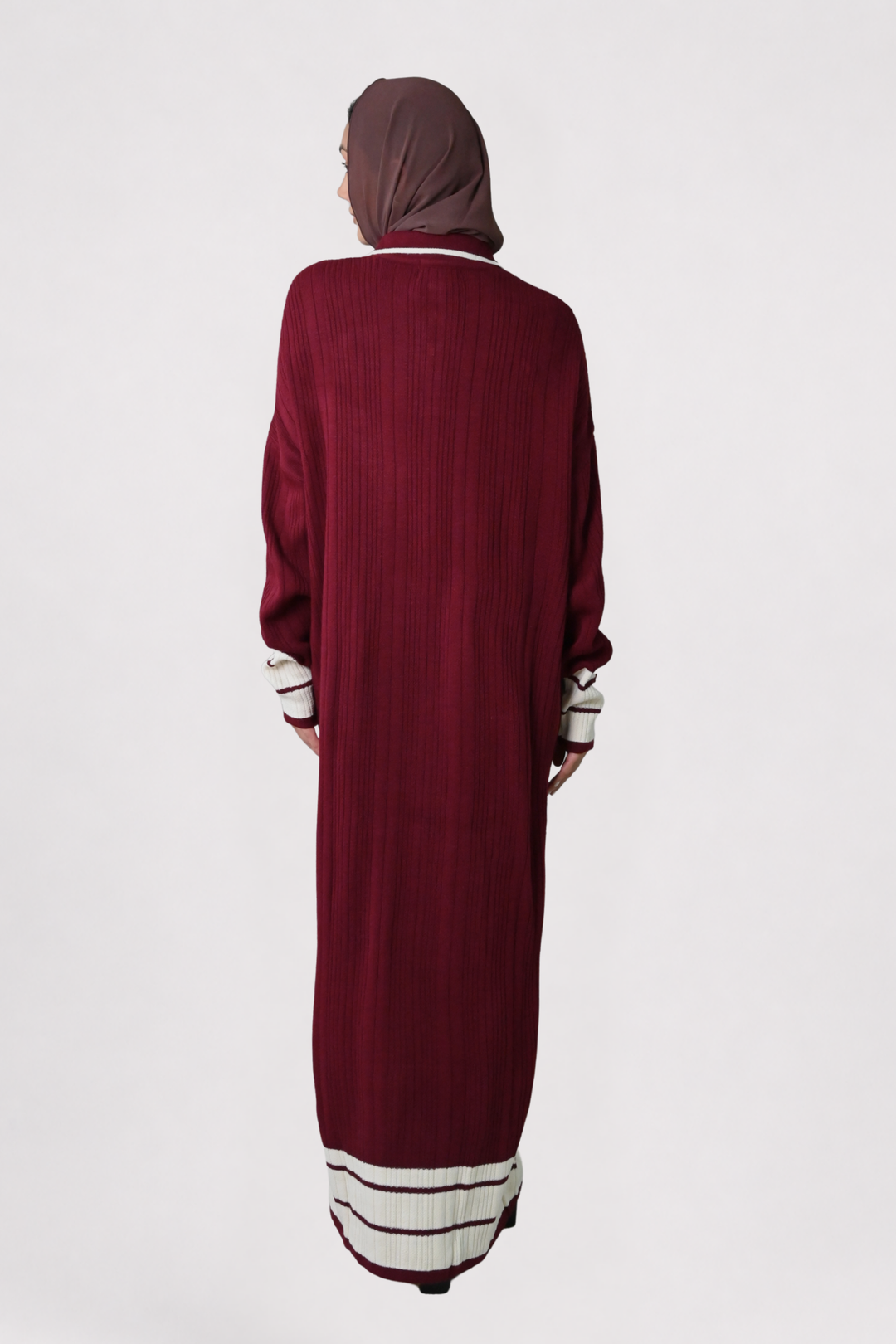 Wine Contrast Rib Knit Dress