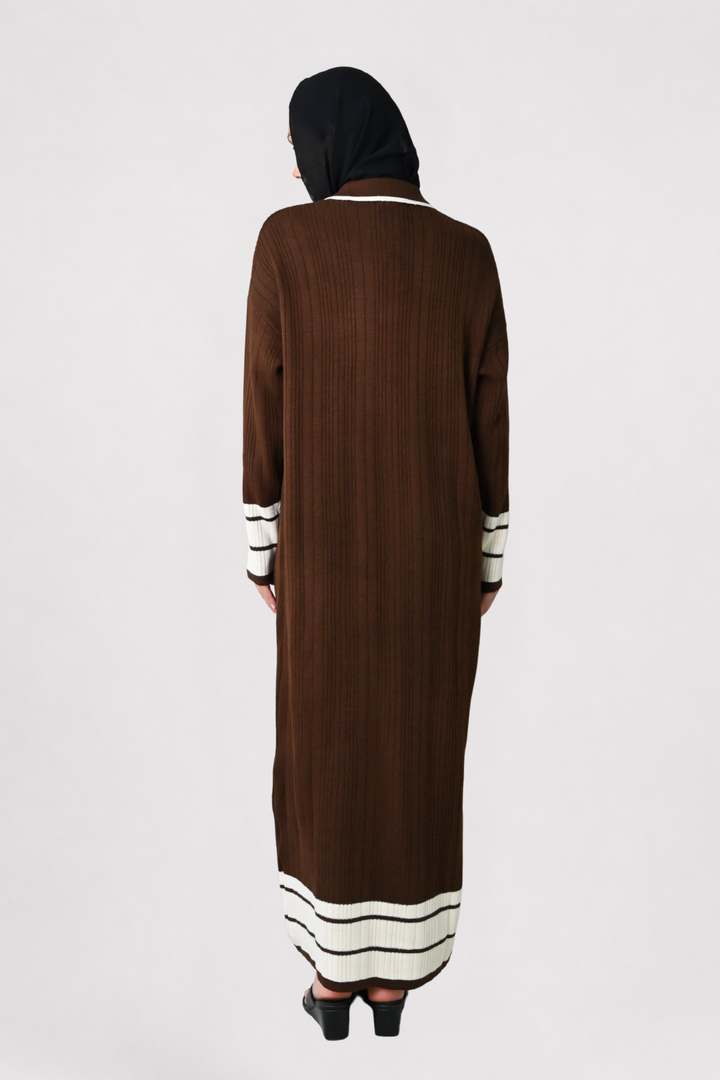 Brown Contrast Rib Knit Dress