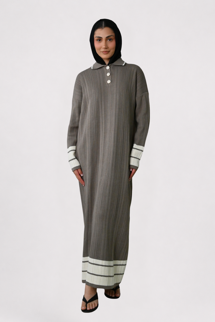 Mocha Contrast Rib Knit Dress