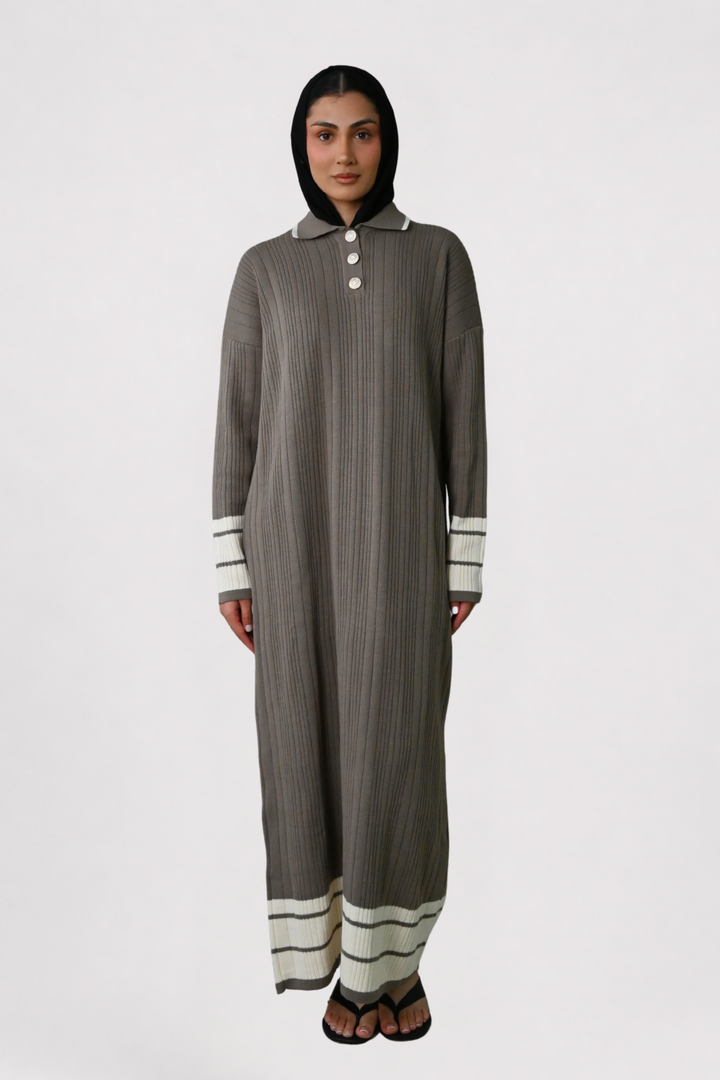 Mocha Contrast Rib Knit Dress