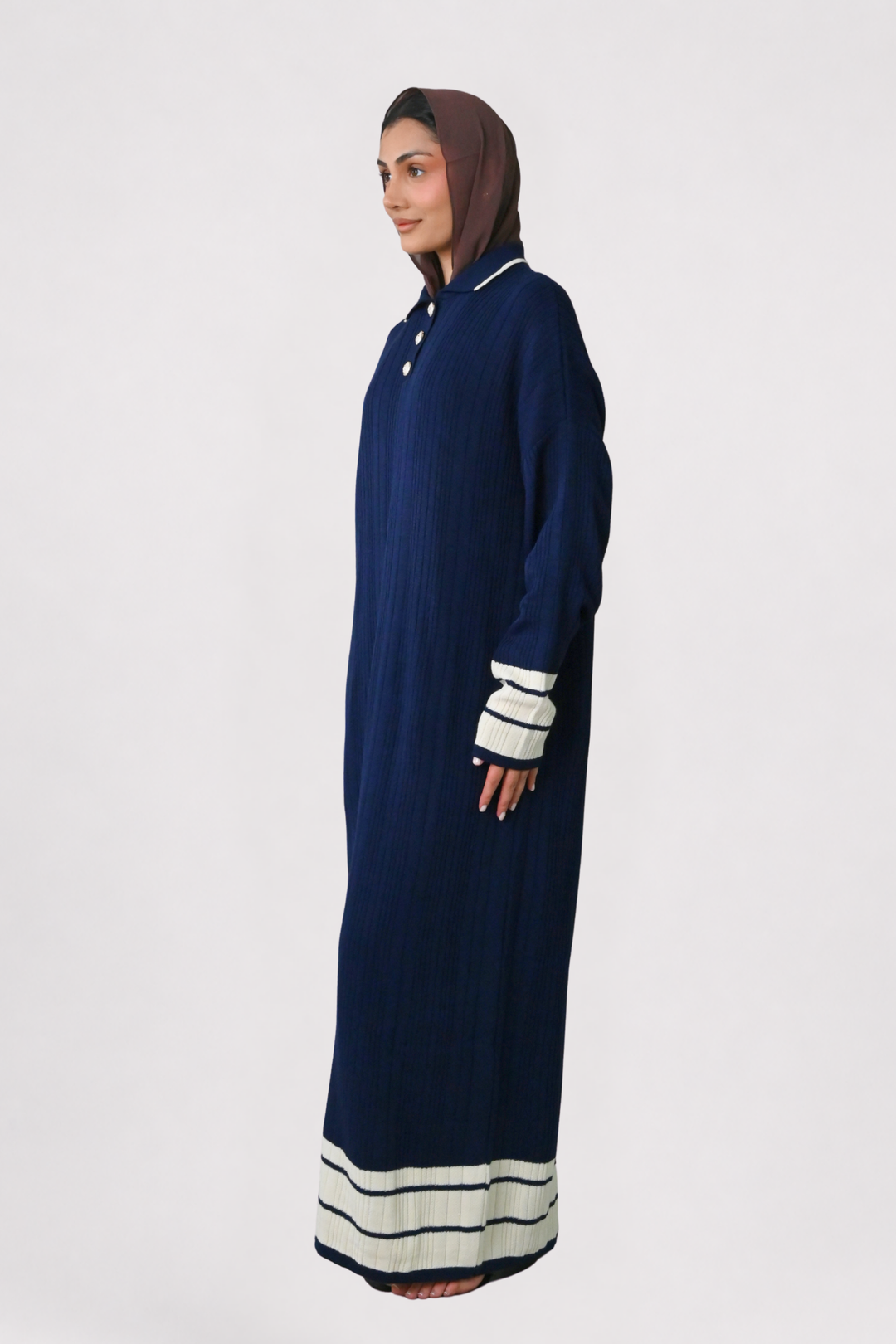 Navy Contrast Rib Knit Dress