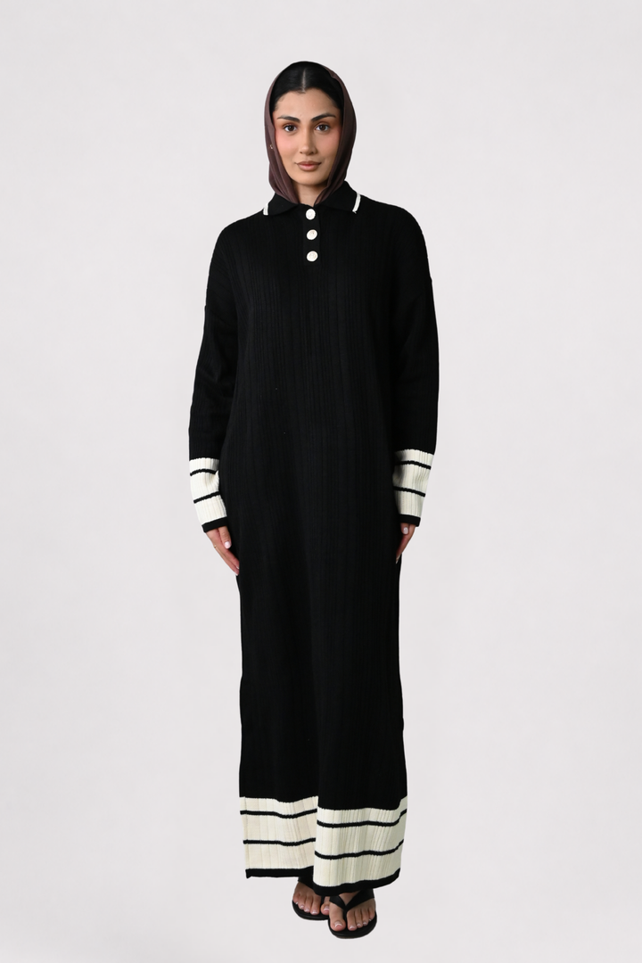 Black Contrast Rib Knit Dress