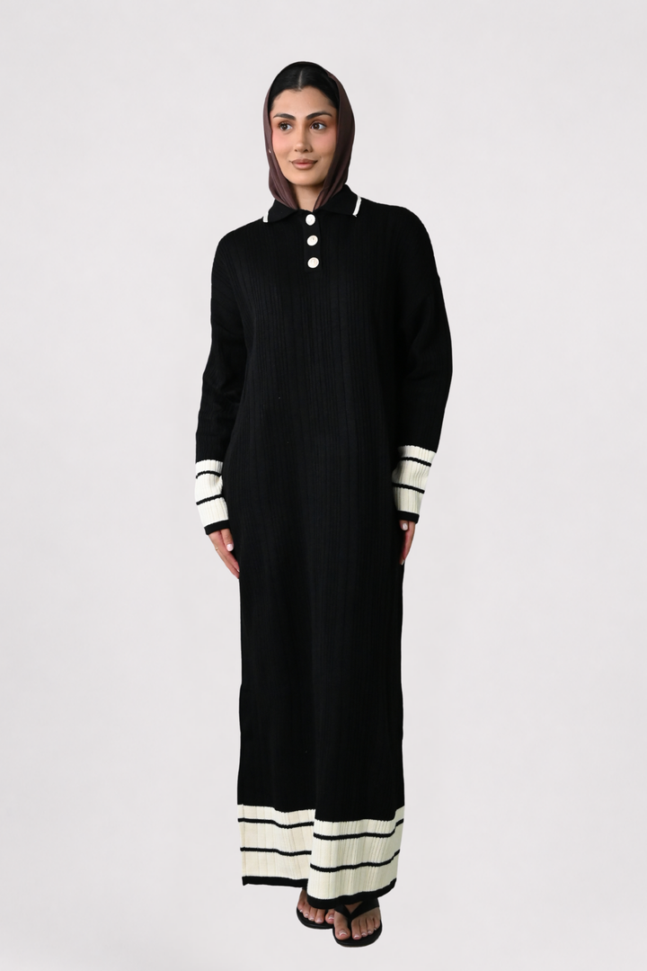 Black Contrast Rib Knit Dress