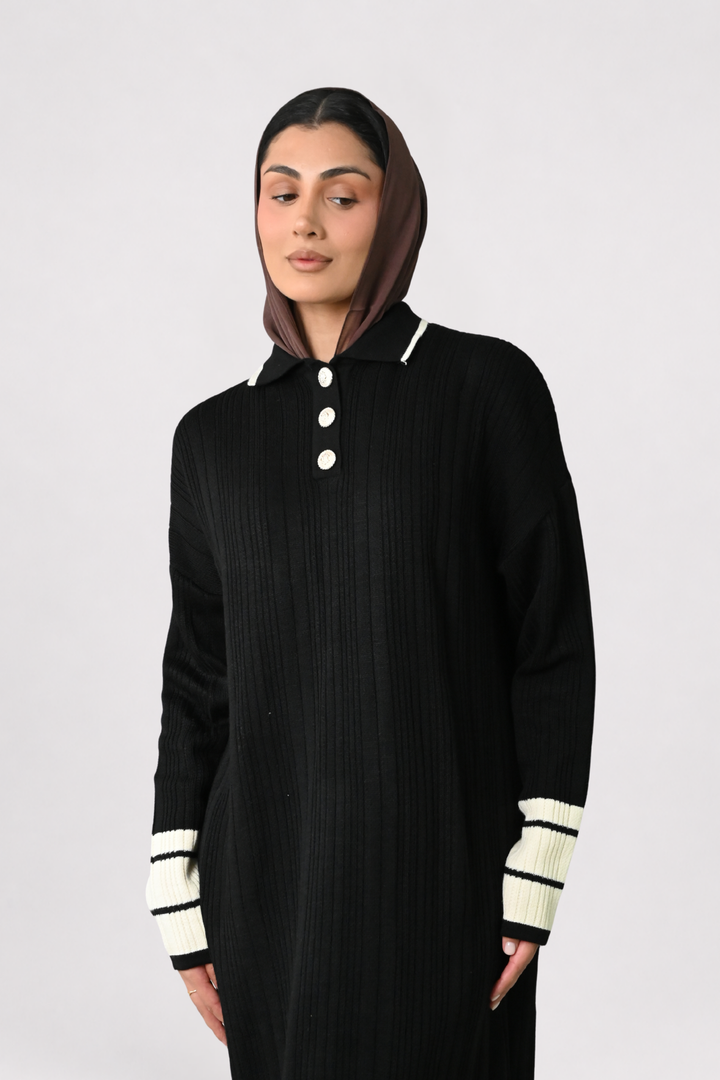 Black Contrast Rib Knit Dress