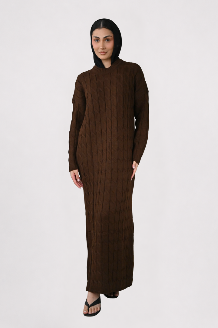 Brown Cable Knit Dress